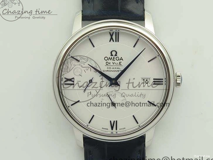 0106 Fashionable De Ville Prestige Real Power Reserve SS TW 1:1 Best Edition White Dial Blue Markers On Leather Strap A 8094